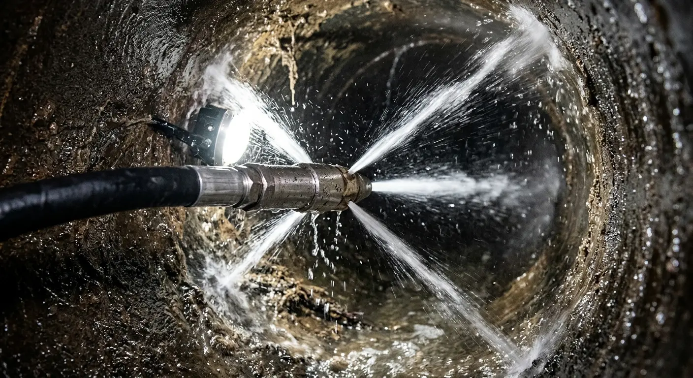 High-pressure hydro jetting nozzle cleaning sewer pipe for Sewer Cleanout in Celina